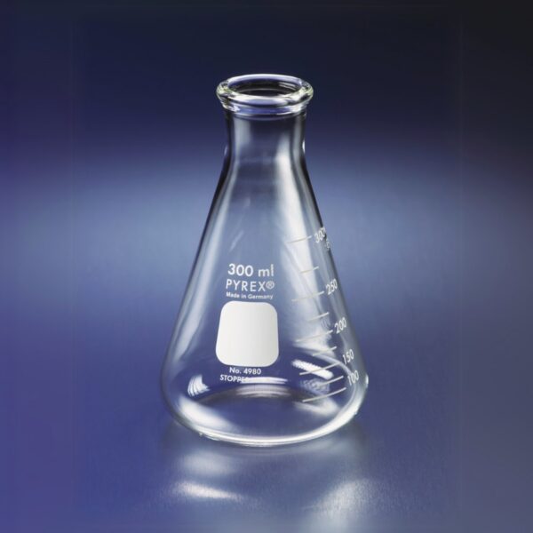 Corning - Pyrex - Narrow Mouth Erlenmeyer Flask with Heavy Duty Rim, Graduated